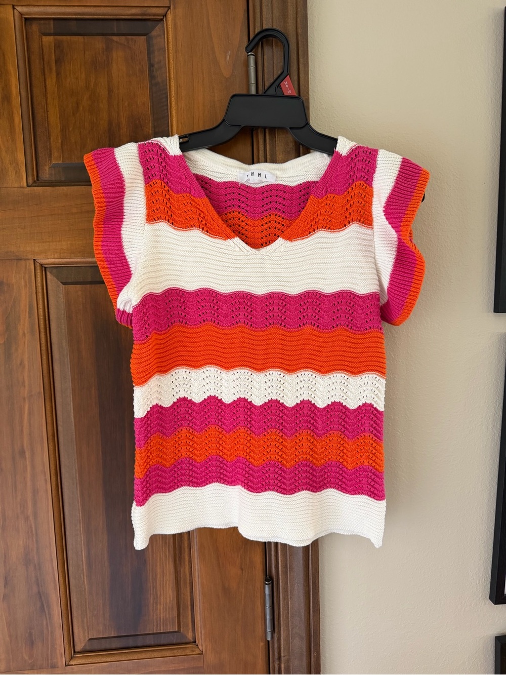 THML Striped Knit Sleeveless Top in Pink, Orange & White